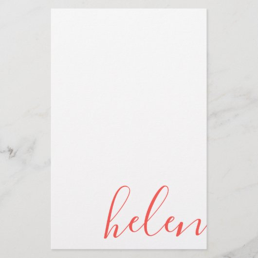 Moderne Script Name Personalized Coral Briefpapier (Voorkant)