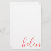 Moderne Script Name Personalized Coral Briefpapier (Voorkant / Achterkant)