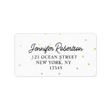 Moderne Script Name White & Gold Stippen Address