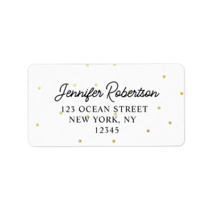 Moderne Script Name White & Gold Stippen Address Etiket