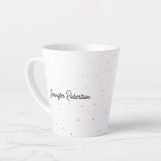 Moderne Script Name White & Gold Stippen Latte Mok (Linkerhoek)