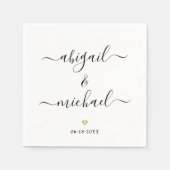 Moderne Script Namen & Eenvoudige Gold Heart Weddi Servet (Voorkant)