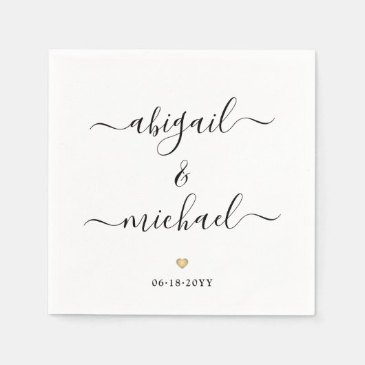 Moderne Script Namen & Eenvoudige Gold Heart Weddi Servet (Voorkant)