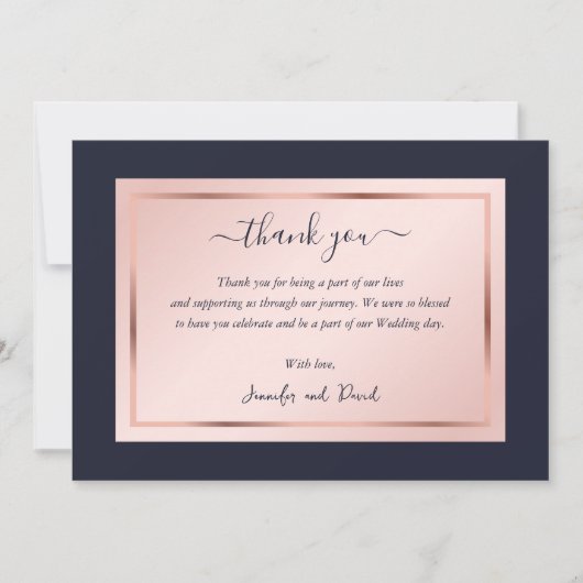 Moderne Script Navy Blauwe Blush Roze Goud Bedankkaart (Voorkant)