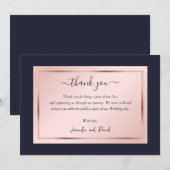 Moderne Script Navy Blue Blush Roos Gold Bedankkaart (Voorkant / Achterkant)