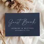 Moderne Script Navy Foto Bruiloft Gastenboek