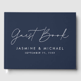 Moderne Script Navy Foto Bruiloft Gastenboek