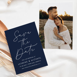 Moderne Script Navy Foto Save The Date