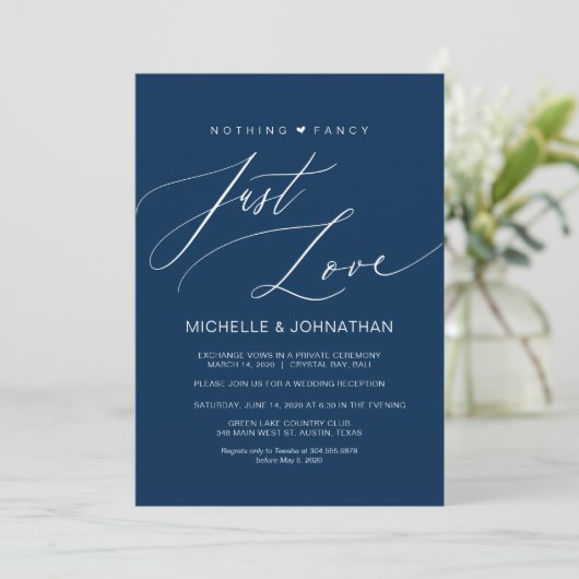 Moderne Script Navy Trouwdag Ontvangst Kaart (Staand voorkant)