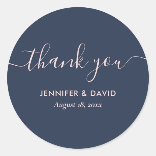 Moderne script Navyblauw en Blush Bedankt Ronde Sticker (Voorkant)