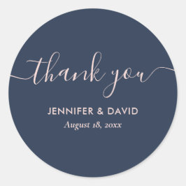 Moderne script Navyblauw en Blush Bedankt Ronde Sticker