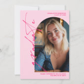 Moderne script neon roze afstudeerfoto afstuderen kaart (Voorkant)