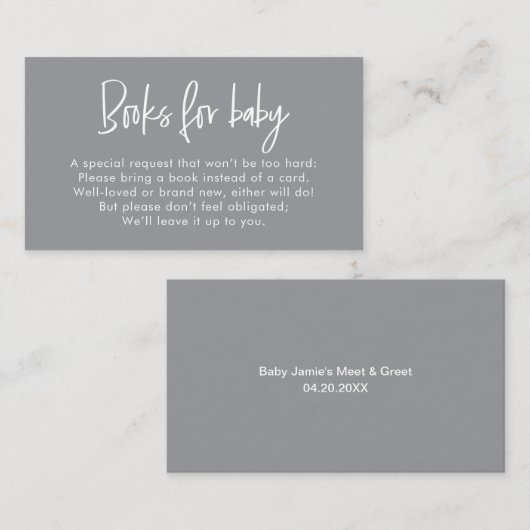 Moderne script neutrale babyshower-boekverzoekkaar informatiekaartje (Voorkant / Achterkant)