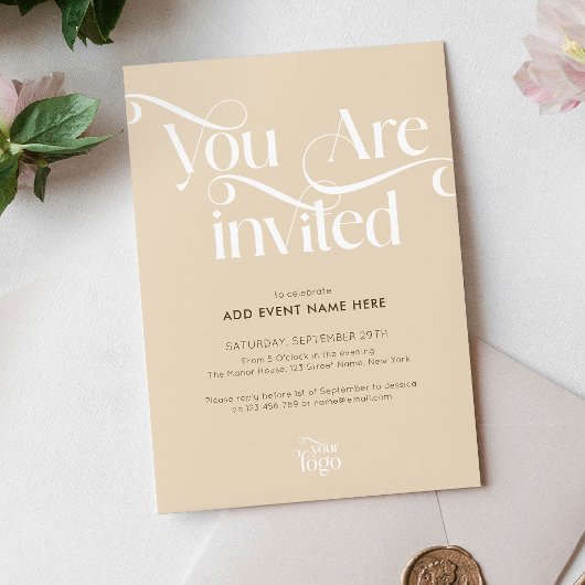Moderne script neutrale beige zakelijke evenement kaart