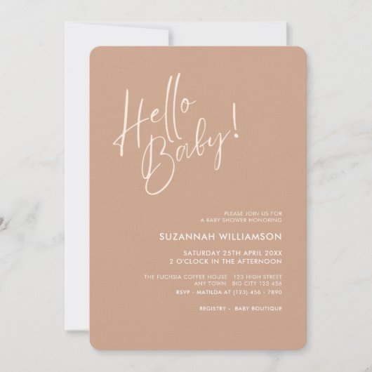 Moderne Script Neutrale Boho Baby Shower Kaart (Voorkant)