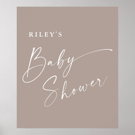 Moderne script neutrale elegante baby shower poster (Voorkant)