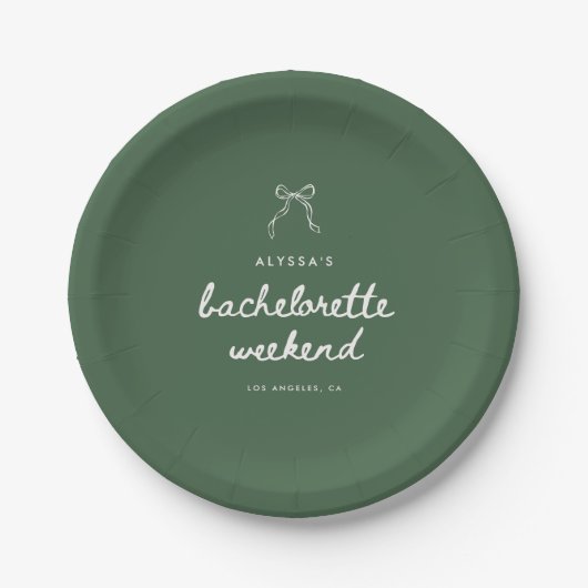 Moderne Script Olijfgroene Coquette Bachelorette Papieren Bordje (Voorkant)