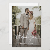Moderne Script Overlay Simple Two Photo Wedding Bedankkaart (Voorkant / Achterkant)