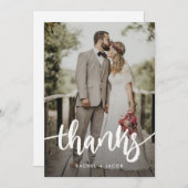 Moderne Script Overlay Simple Two Photo Wedding Th Bedankkaart (Voorkant / Achterkant)