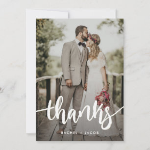 Moderne Script Overlay Simple Two Photo Wedding Th Bedankkaart