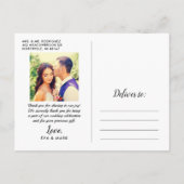 Moderne Script Overlay Wedding Photo Dank u Briefkaart (Achterkant)