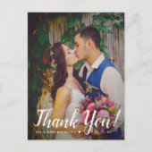 Moderne Script Overlay Wedding Photo Dank u Briefkaart (Voorkant)