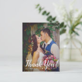 Moderne Script Overlay Wedding Photo Dank u Briefkaart (Staand voorkant)