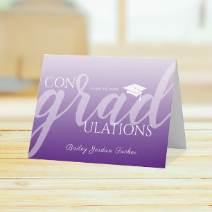 Moderne Script Paarse Afstuderen Gefeliciteerd Kaart