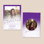 Moderne Script Paarse Ombre Foto Afstuderen Kaart