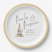 Moderne Script Parels en Prosecco Hen Party Papieren Bordje (Voorkant)