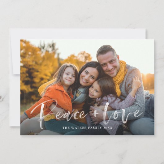 Moderne Script Peace Love Simple Flat Holiday Card Feestdagenkaart (Voorkant)