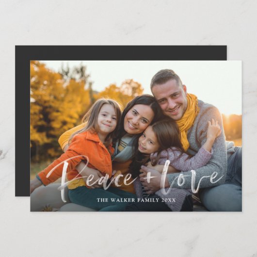 Moderne Script Peace Love Simple Flat Holiday Card Feestdagenkaart (Voorkant / Achterkant)