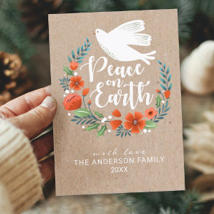 Moderne Script Peace on Earth-kerstfoto Feestdagenkaart
