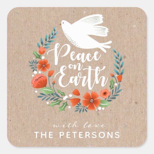 Moderne Script Peace on Earth Kerstmis Vierkante Sticker (Voorkant)
