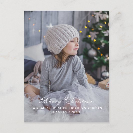 Moderne script personaliseerbare kerstfoto feestdagenkaart (Voorkant)