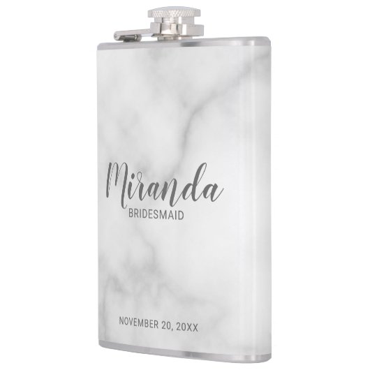 Moderne script Persoonlijke naam bruidsmeisje Heupfles (Links)