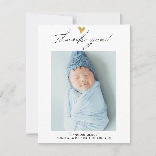Moderne Script Photo Baby - Hartelijk dank Bedankkaart (Voorkant)
