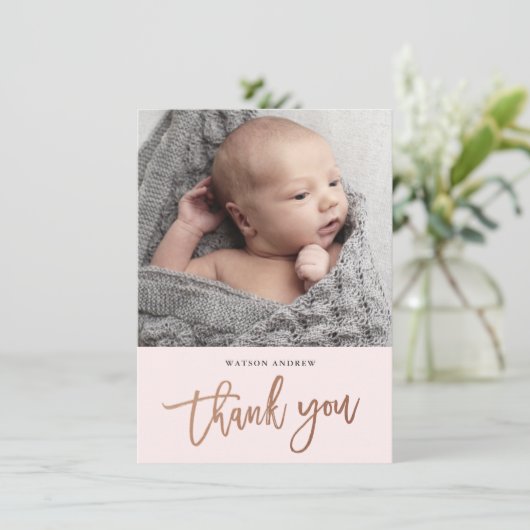 Moderne Script Photo Baby - Hartelijk dank Bedankkaart (Staand voorkant)