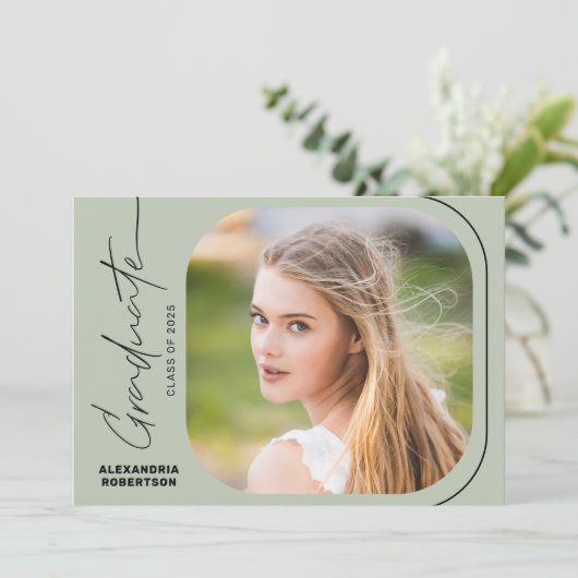 Moderne Script Photo Class van 2025 Graduation Par Kaart (Staand voorkant)