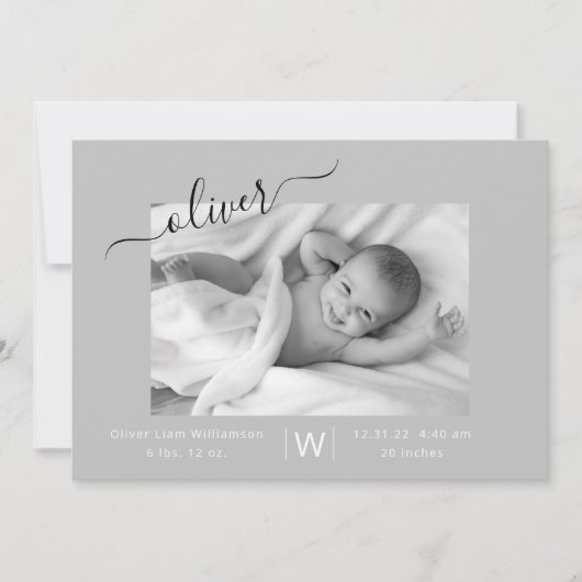 Moderne Script Photo Collage New Baby Birth Aankondiging (Voorkant)