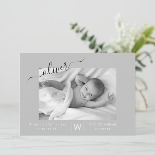 Moderne Script Photo Collage New Baby Birth Aankondiging (Staand voorkant)