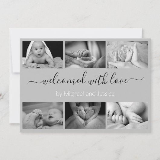 Moderne Script Photo Collage New Baby Birth Aankondiging (Achterkant)