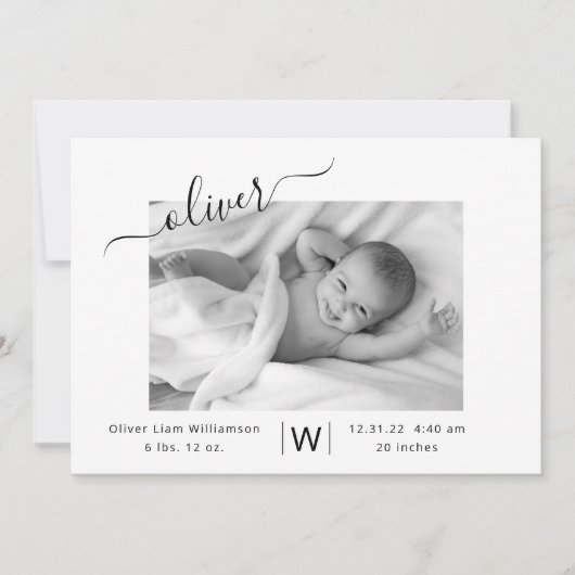 Moderne Script Photo Collage New Baby Birth Aankondiging (Voorkant)