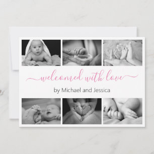 Moderne Script Photo Collage New Baby Birth Aankondiging