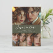 Moderne Script Photo Collage Olijfgroen Save The Date (Staand voorkant)