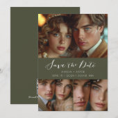 Moderne Script Photo Collage Olijfgroen Save The Date (Voorkant / Achterkant)