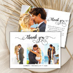 Moderne Script Photo Collage Wedding Hartelijk dan Bedankkaart<br><div class="desc">Modern Elegant Kalligrafie Chic Script 3 Fotocollage Bruiloft Dank je Kaart. Stijlvolle moderne bruiloft dank u sjabloon met 3 foto op de voorkant met de tekst "Thank You" in een grillige swirly hand belettering typografie script swash tail font. 2-zijdige kaart aan de achterkant één (1) foto. Gemakkelijk om jouw naam...</div>