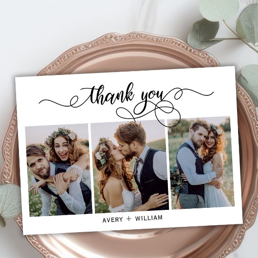 Moderne Script Photo Collage Wedding Hartelijk dan Bedankkaart