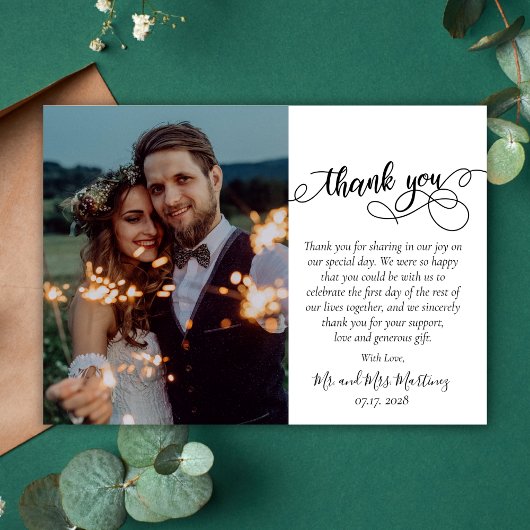Moderne Script Photo Collage Wedding Hartelijk dan Bedankkaart