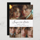 Moderne Script Photo Collage Zwart Wit Save The Date (Voorkant / Achterkant)